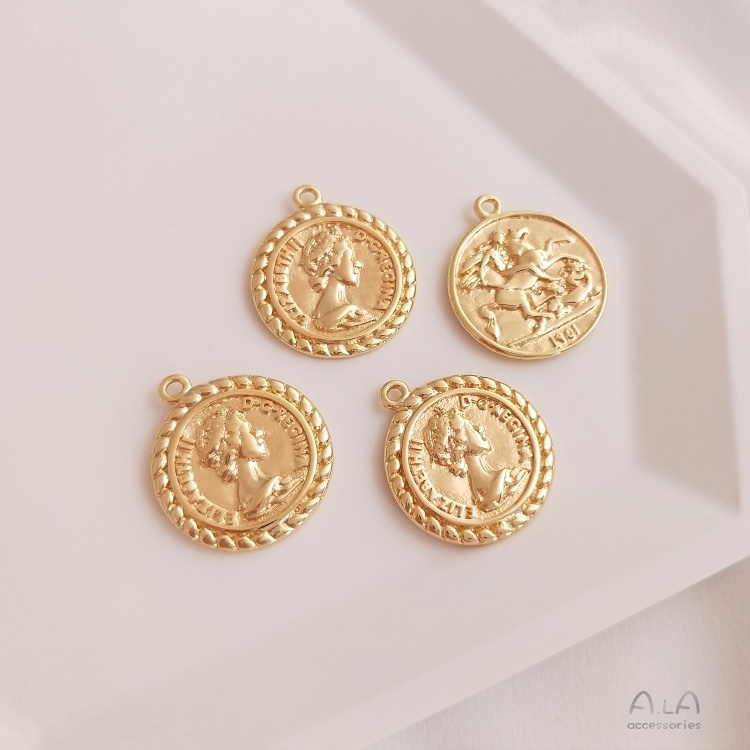 【✨Mặt dây chuyền trang sức DIY✨Dây chuyền mạ vàng 14K mặt đồng xu khắc chữ Queen
