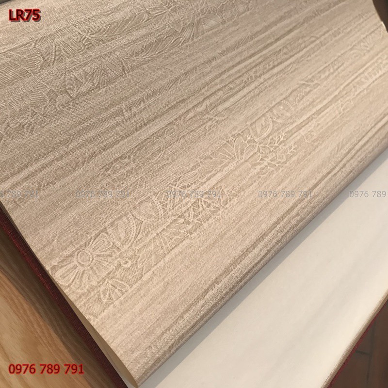 10M Giấy Dán Tường Trơn Sần Xước Vân Gỗ Dọc LR75 Lụa Không Keo Khổ Rộng 53 cm