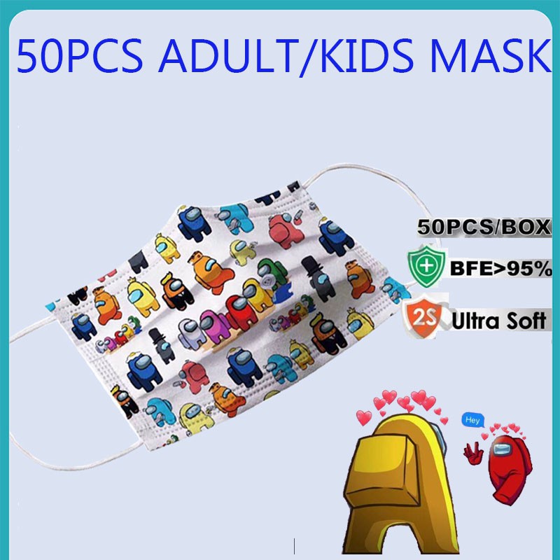 Bộ 50 Khẩu Trang 3 Lớp Dùng Một Lần Chống Bụi In Họa Tiết Dành Cho Người Lớn Và Trẻ Em