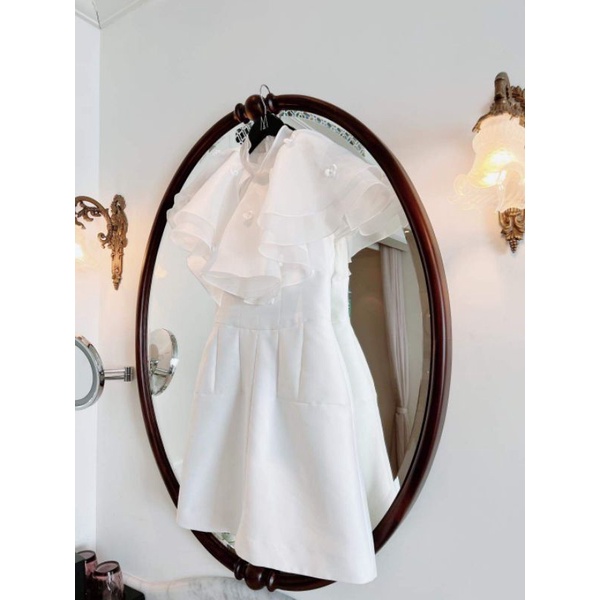 Đầm dự tiệc bèo cổ đính hoa cao cấp Satin Dress