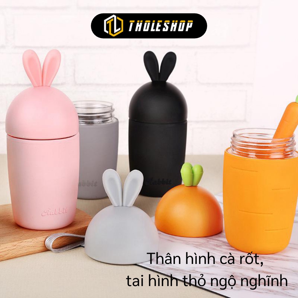 Bình Nước Thủy Tinh 400ml - Bình Chịu Nhiệt, Giữ Nhiệt Tối Ưu Hình Thỏ Và Cà Rốt 6767