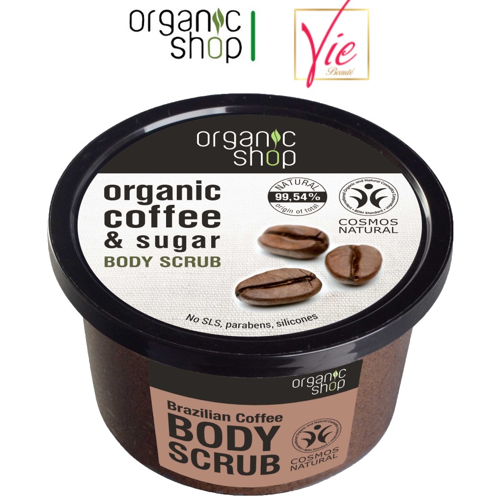 Scrub Organic Coffee &amp; Sugar Body 0RGANIC SHOP Tẩy tế bào chết giảm mụn lưng, mụn toàn thân 250ml