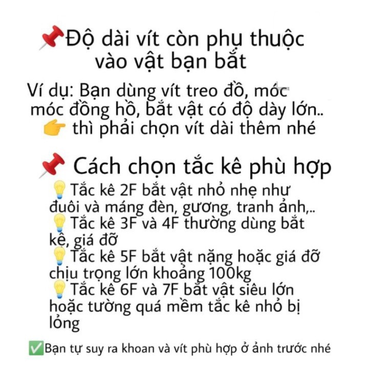 100g Vít bắt tắc kê nhựa 2F 3F 4F 5F 6F 7F