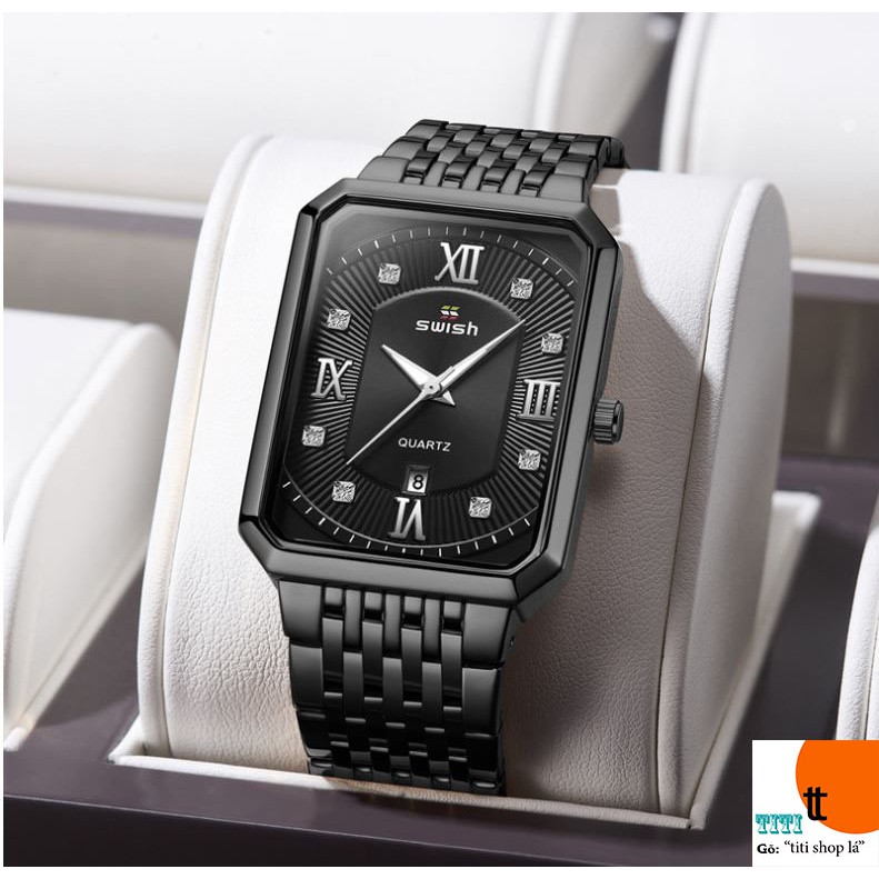 Đồng hồ nam SWISH mặt chữ nhật hàng cao cấp cầm trên tay là mê. ( Mã: SW03)