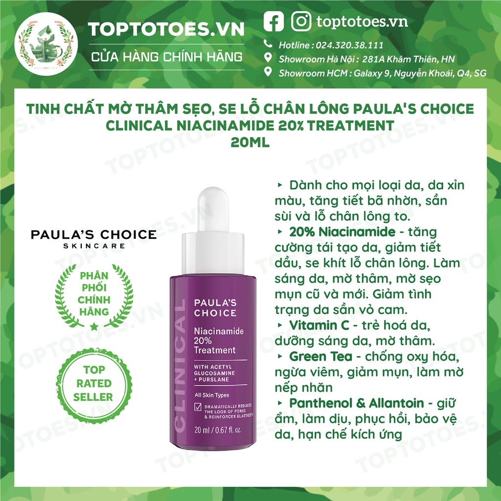 Tinh chất siêu tái tạo, se khít lỗ chân lông Paula's Choice Niacinamide 20% Clinical Treatment 20ml [NK CHÍNH HÃNG 100]