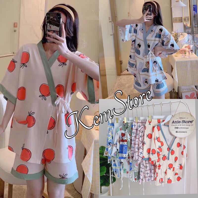 Bộ Pijama Nữ Dây Eo Cộc Tay Icon, Set Ngủ Mặc Nhà Ngắn Tay Nhiều Màu SIÊU HOT