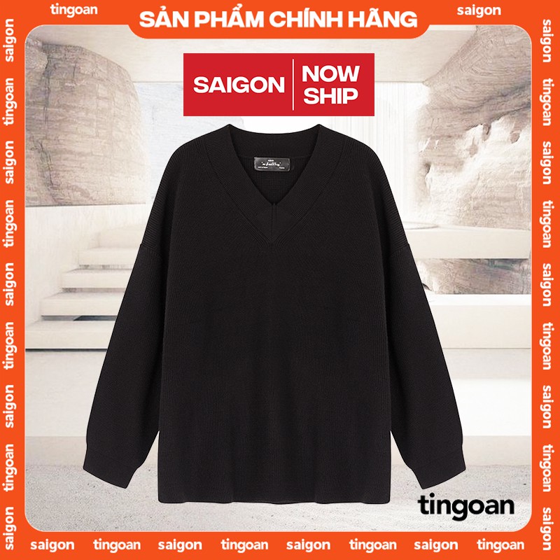 [Mã BMLT35 giảm đến 35K đơn 99K] Áo len cổ V đen PRETTY THING SWEATER/BL FREESIZE