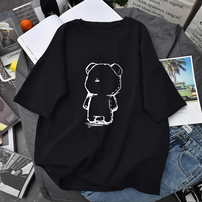 Áo Thun Cotton Cổ Tròn Dáng Rộng Kiểu Hàn Quốc Thời Trang Mùa Hè 2020 Cho Nữ