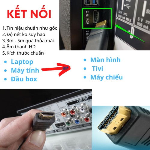 Cáp HDMI nối đầu đĩa, máy tính, laptop ra màn hình tivi máy chiếu dài 3m, 5m - Dây HDTV 4k hai đầu đực giống nhau - KLH