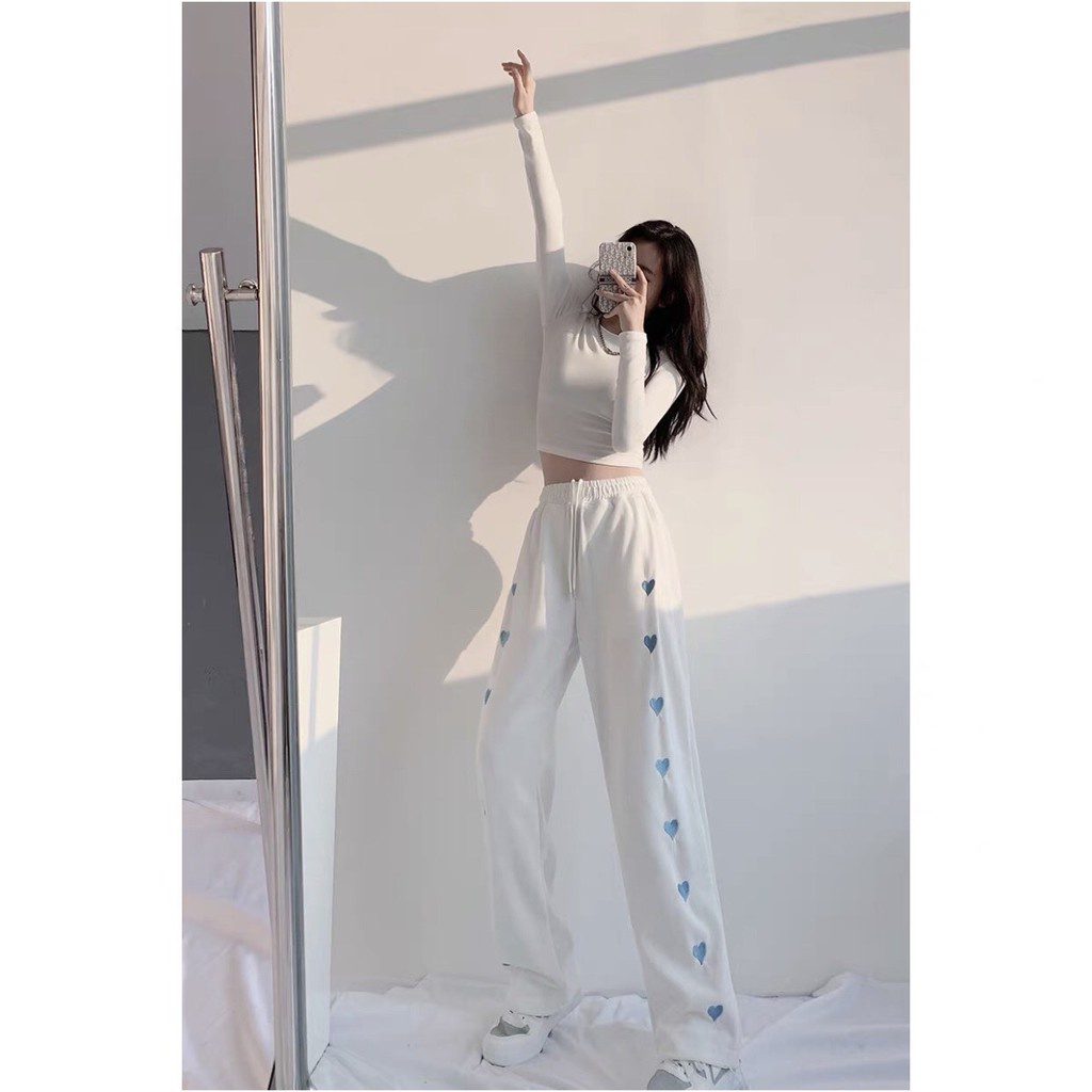 (new Đen Trắng) Quần Jogger TRÁI TIM Unisex Form Rộng Cạp Chun Dáng Suông Bo Gấu Dây Rút - QUẦN CULLOTE TIM 2 MÀU