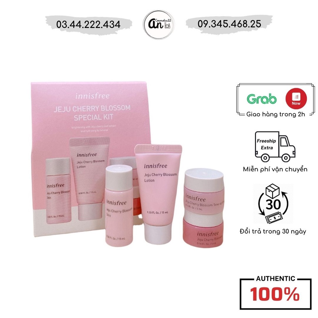 Bộ dưỡng da trắng hồng Inisfree Jeju Cherry Blossom Cream &amp; Special Gift, DƯỠNG TRẮNG DA HOA ANH ĐÀO INNISFREE