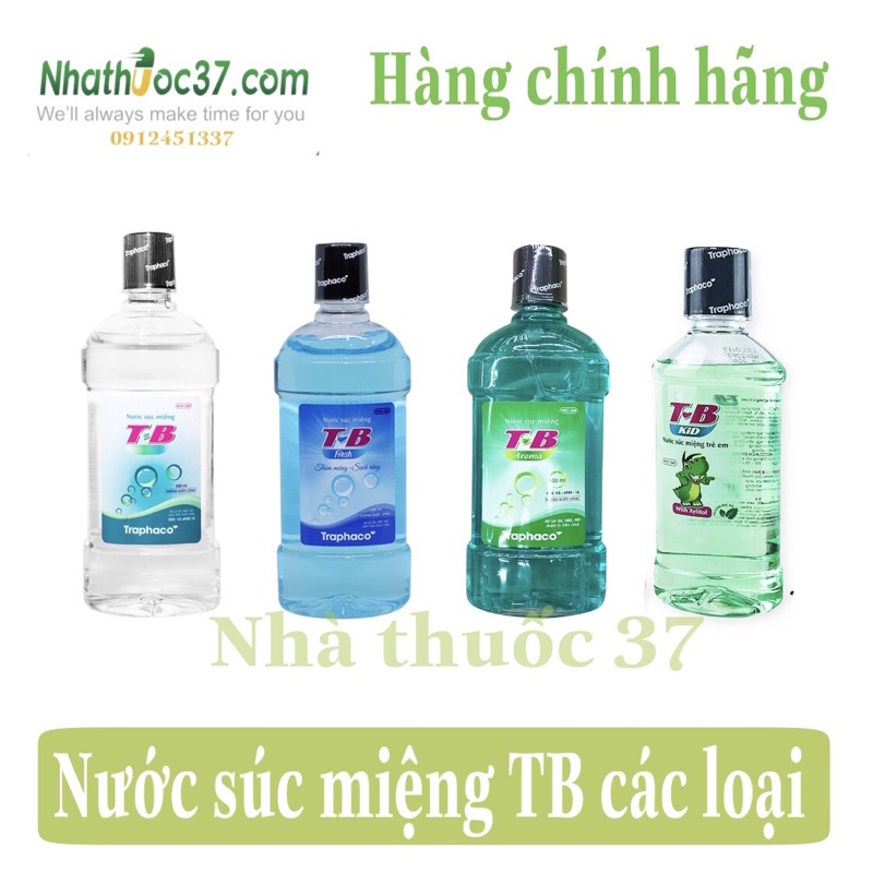 Nước súc miệng TB/ T-B Traphaco 500ml các loại: TB trắng, Fresh, Aroma người lớn và T B kid cho trẻ em