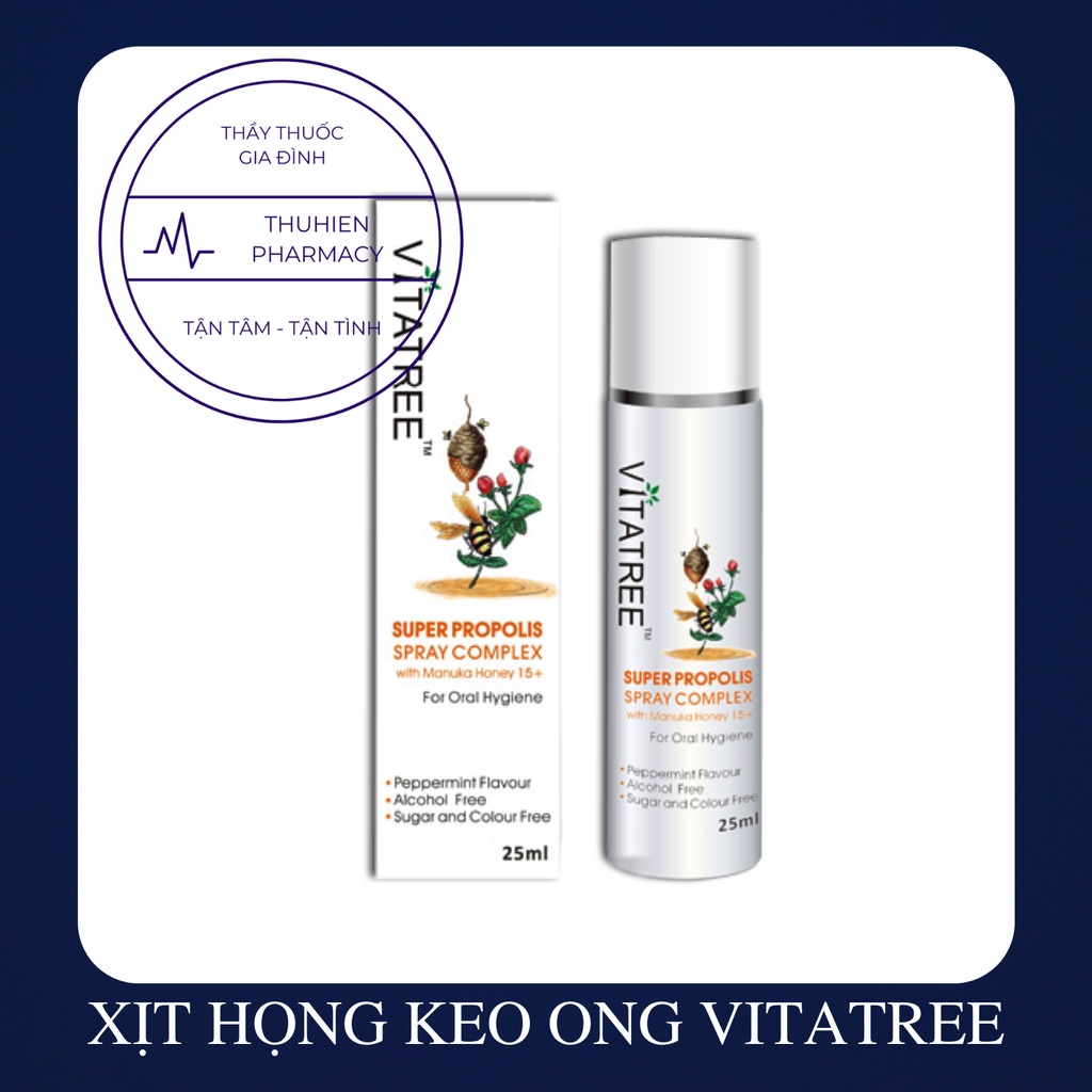 Xịt họng Keo ong Vitatree [ÚC] - Giam đau họng, ho, ngứa họng hay khàn tiếng (lọ 25ml)