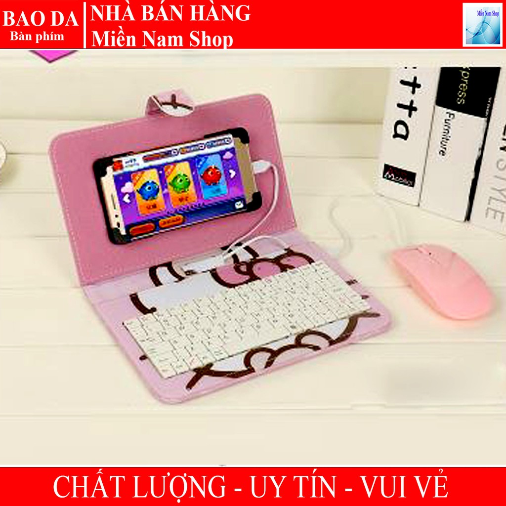 Shop Tiến Linh - Combo bao da bàn phím + Chuột + Lót chuột cho điện thoại, máy tính bảng từ 4 đến 7 inch hình HELLOKITTY