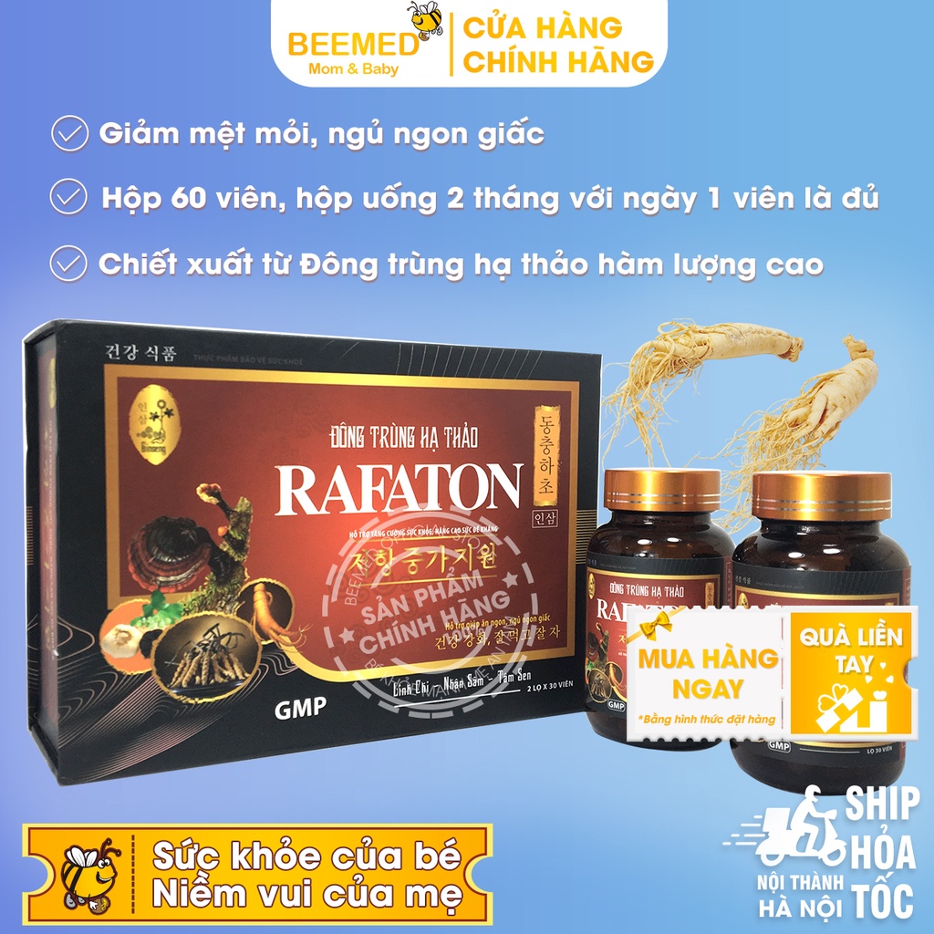 Đông trùng hạ thảo Hồng Sâm Rafaton tăng cường sức khỏe, nâng sức đề kháng, giúp ăn ngủ ngon, thêm nhân sâm, linh chi