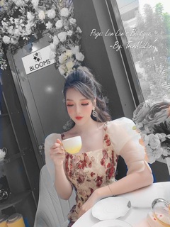 Đầm xoè ren ep tay phối