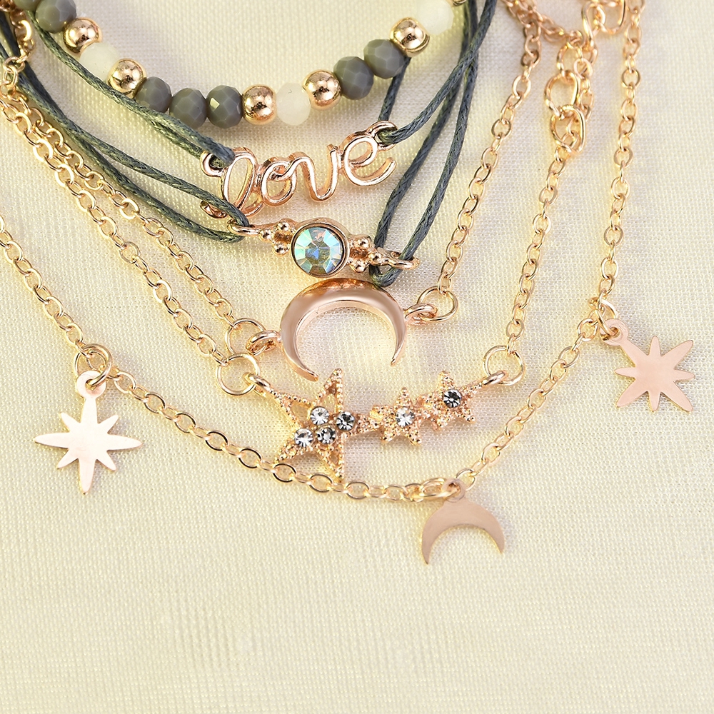 Set 6 vòng đeo tay phối mặt hình đa dạng phong cách cổ điển thời trang cho nữ