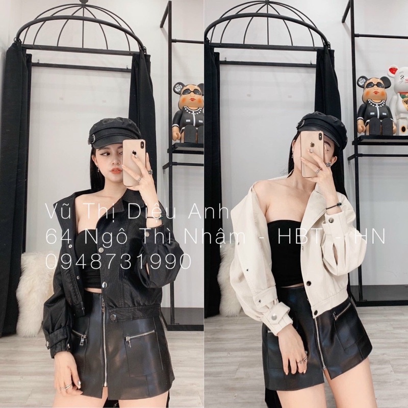 ÁO KHOÁC DA CỔ BẺ