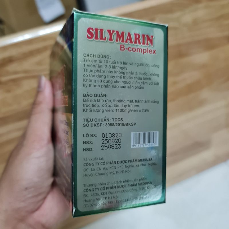 BỔ GAN-MÁT GAN GIẢI ĐỘC GAN SILYMARIN 120mg tăng cường chức năng gan Hộp 100 viênn