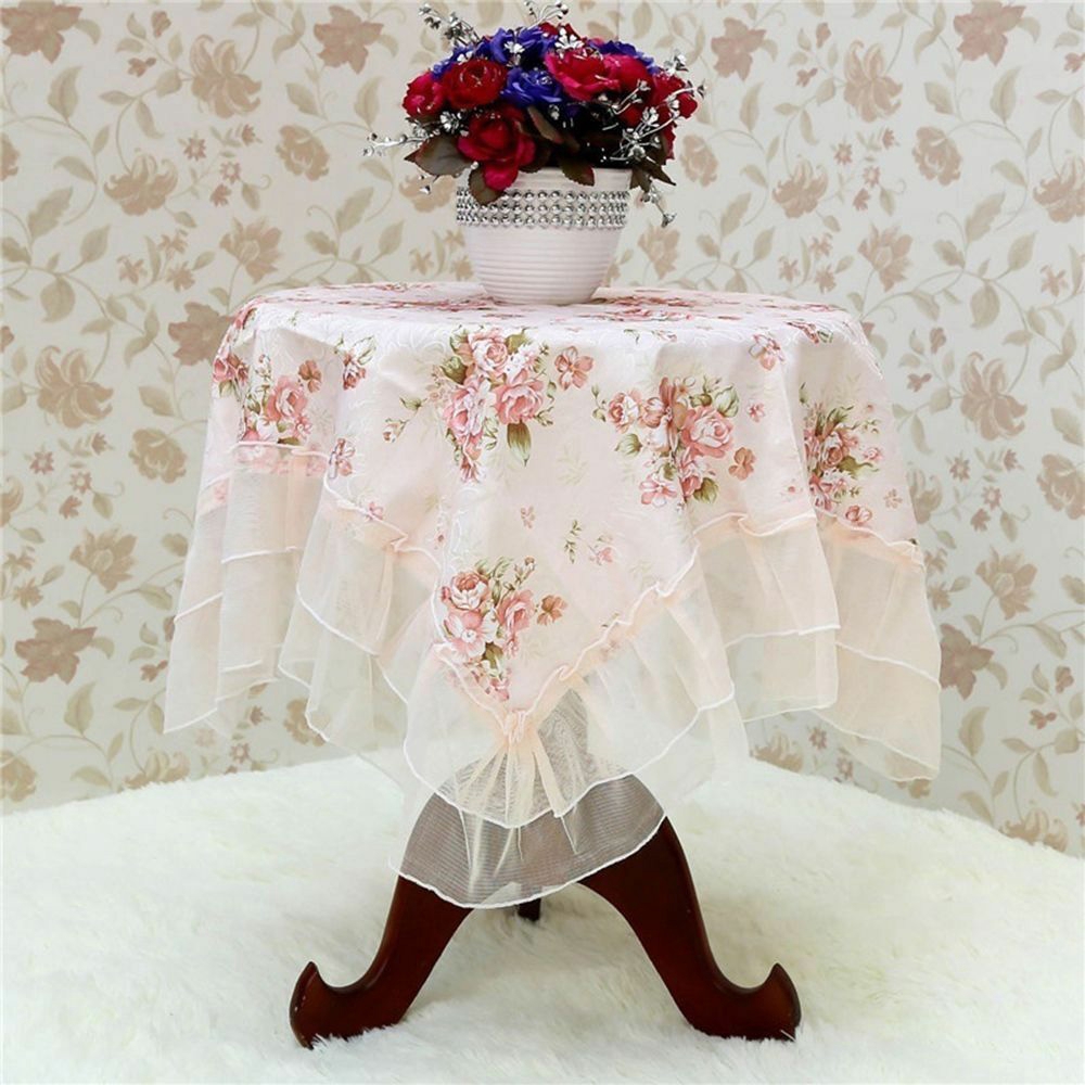 2 khăn trải bàn chống bụi phối ren hoa xinh xắn chất lượng