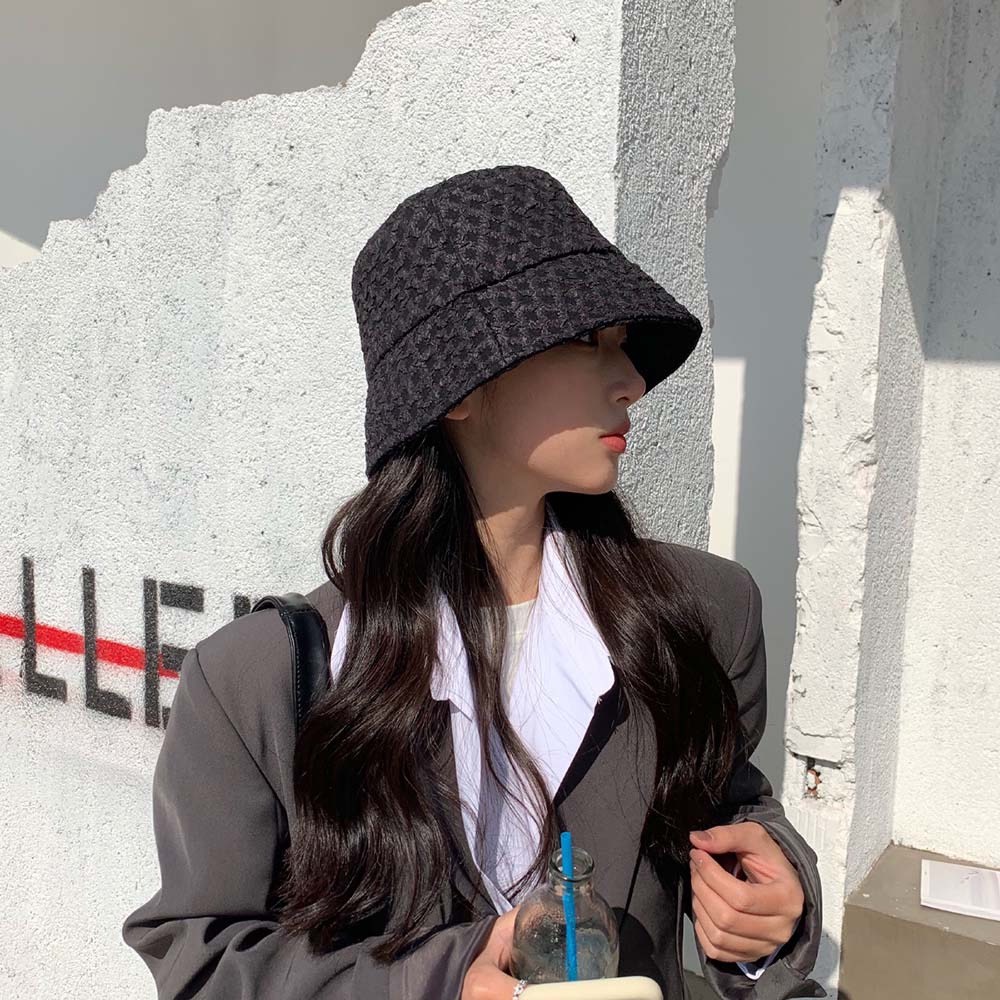 Nón bucket tai bèo phối gấm 2 màu trắng/đen style Hàn Quốc