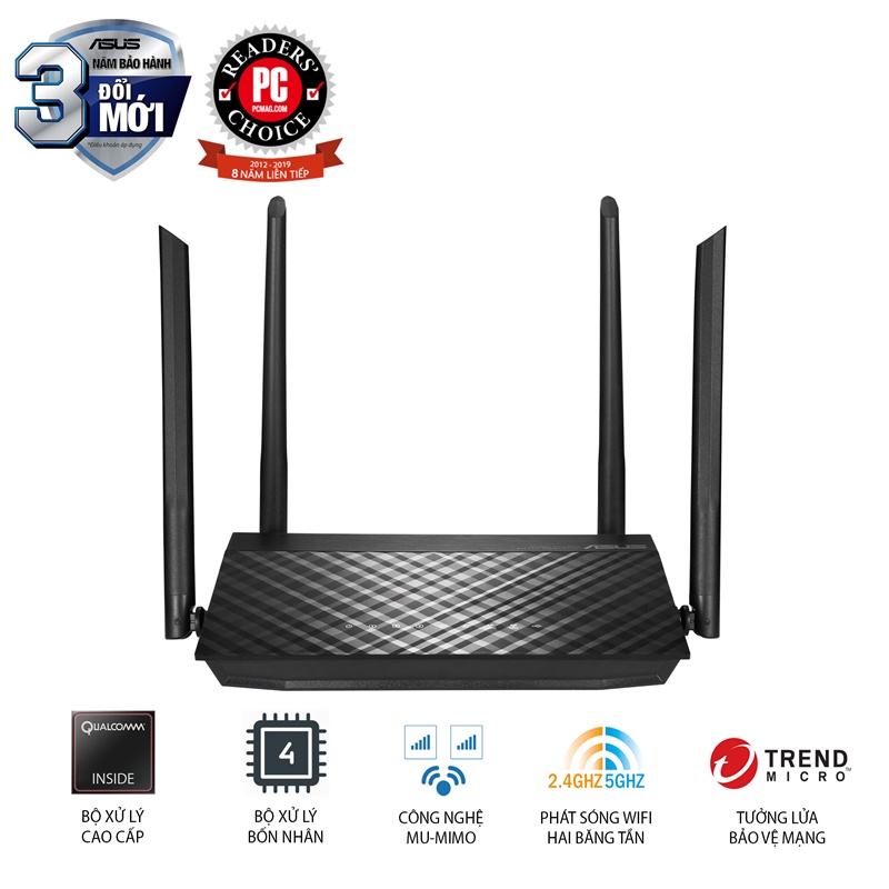 Bộ phát wifi (Router) Wifi ASUS RT-AC59U - Wifi 6 | 2.4 &amp; 5 GHZ | Cổng USB | Stream 4K | Chính hãng BH 3 năm