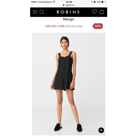 Jumsuit hai dây đen nút 𝐦𝐚𝐧𝐠𝐨 size s auth