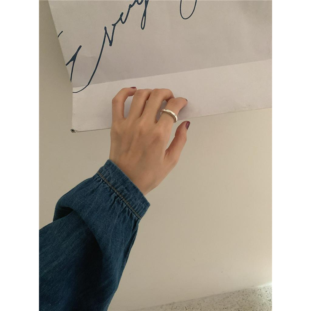 Áo Sơ Mi denim Tay Dài Cổ Đứng Phối Nút Kim Loại Phong Cách retro 67785