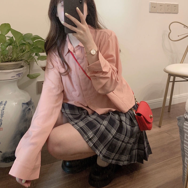 Áo sơ mi BH tay dài màu trơn thiết kế mới thời trang theo phong cách Hàn Quốc cho nữ