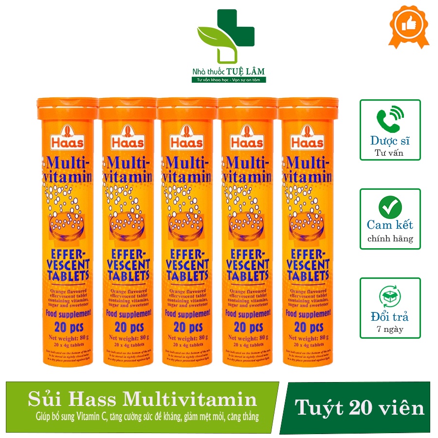 Viên sủi Multi Vitamin Effer Vescent Tablets Haas hương cam tuýp 20 viên giúp tăng cường sức đề kháng, giảm mệt mỏi