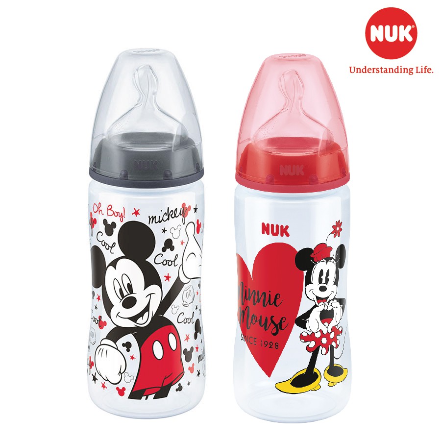 Bình sữa NUK Premium Choice nhựa PP 300ml núm ti Silicone S2 - M (Mickey)