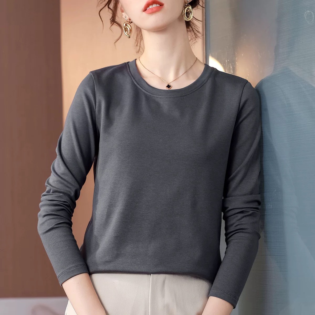 JA239 Áo thun nữ cổ tròn cotton dài tay mùa thu cao cấp hàng nhập