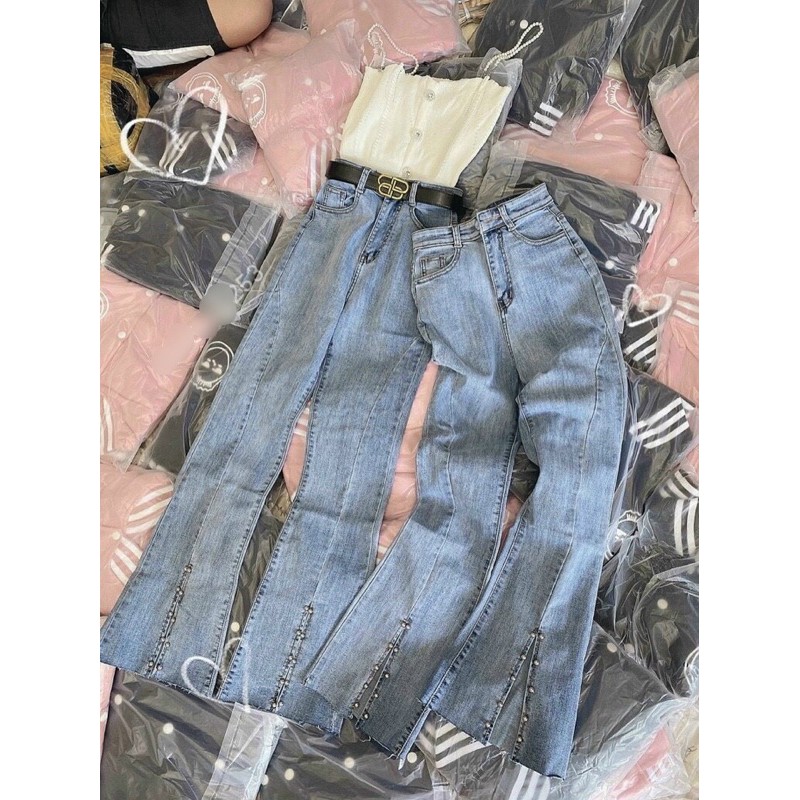 Quần Jeans Dài Ống Loe Thiết Kế Độc Lạ, Nữ Tính