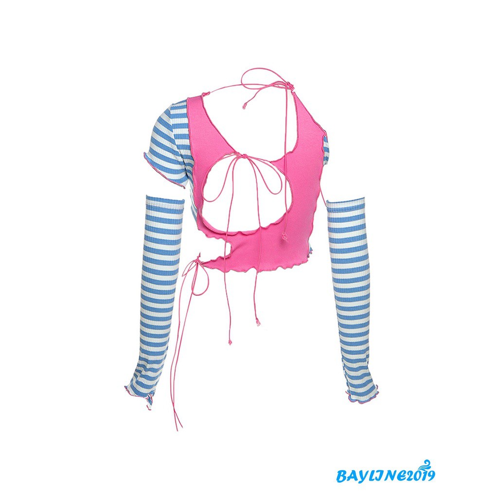 Áo Croptop Dệt Kim Tay Ngắn Cổ Chữ V Màu Sắc Thời Trang Cho Nữ