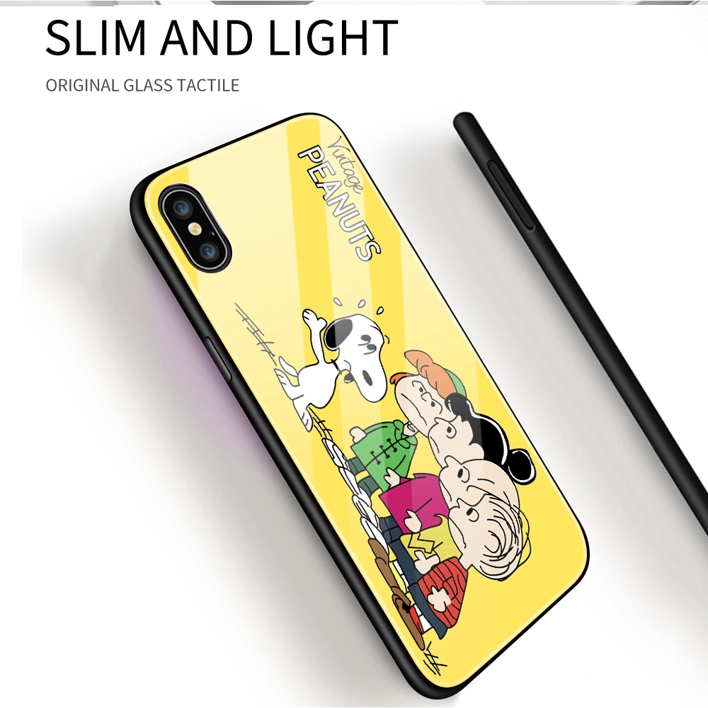 OPPO A3S A3 A5S A7 A8 A37 A39 A57 A33 NEO 7 9 F1S A59 Phone Case Peanuts Anime Charlie Brown Snoopy Cute Cartoon Casing for Glossy Tempered Glass Back Hard Cover Shockproof Cases Ốp điện thoại kính cường lực In Hình cứng Ốp lưng cho