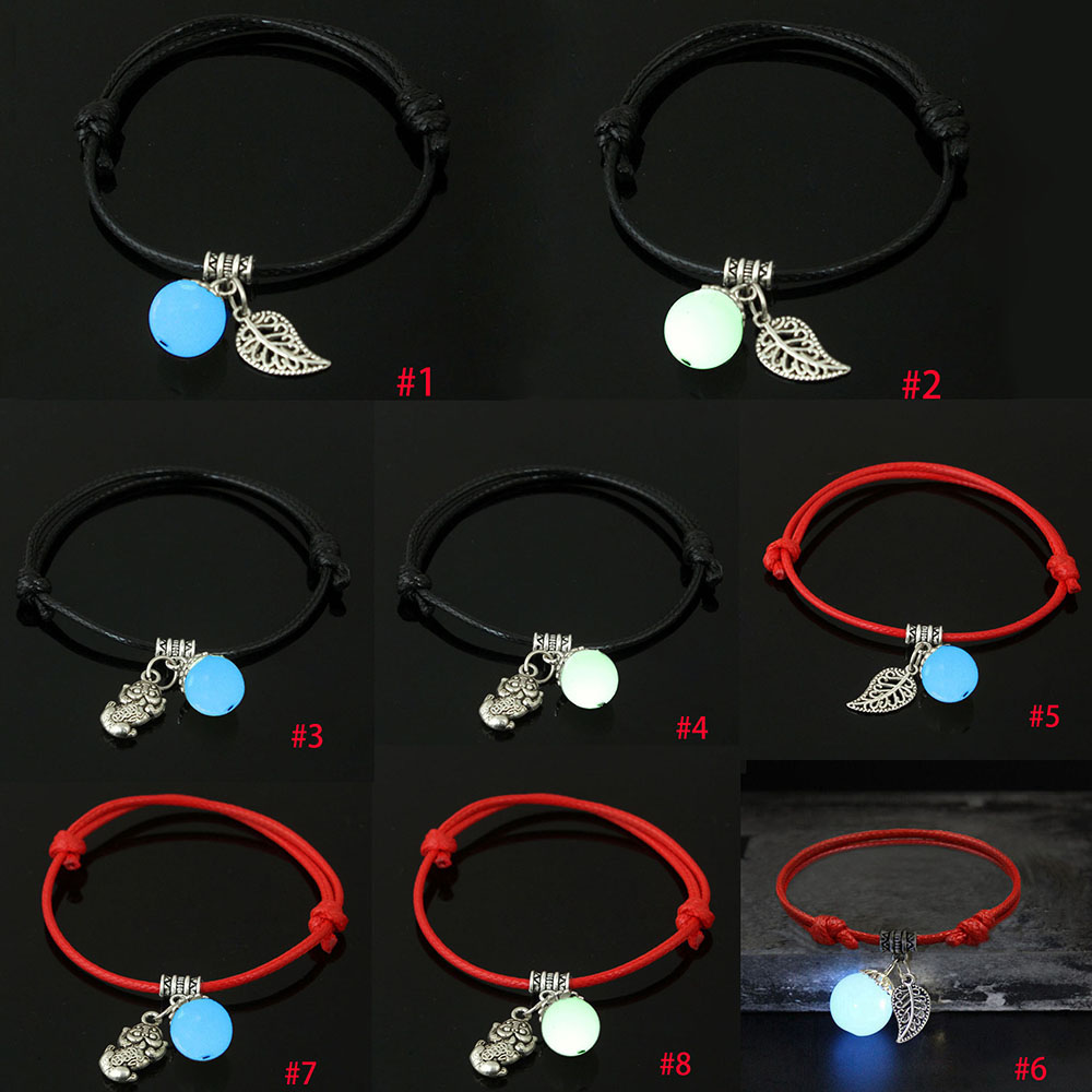 Vòng Tay Dây Bện Mặt Chiếc Lá Phát Sáng Trong Đêm Unisex