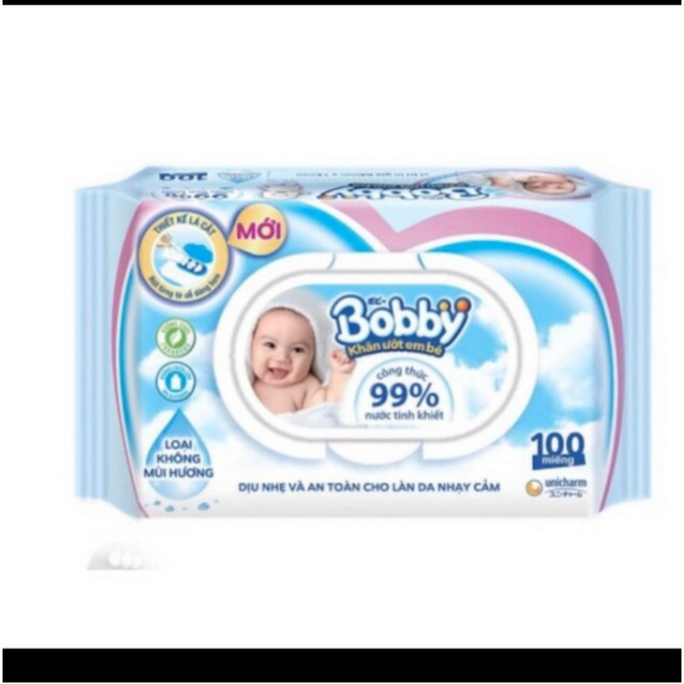 [G032] Khăn ướt Bobby Care không mùi 100 miếng S030