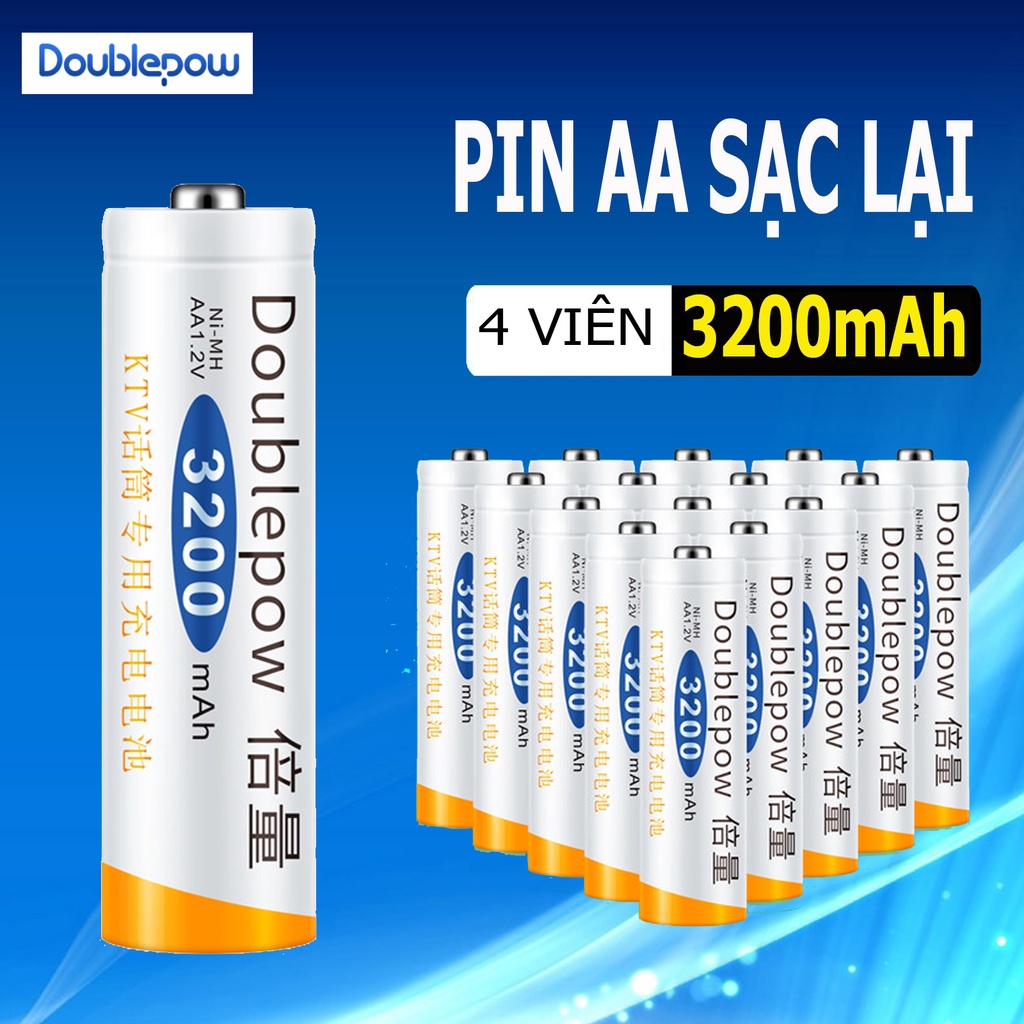 Hộp 4 viên pin tiểu sạc lại AA 3200mAh Doublepow, pin sạc dung lượng cao