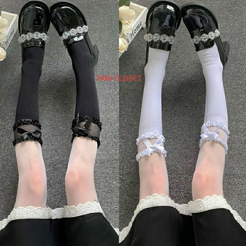 Tất Bắp Chân Lolita Voan Lụa Nhún Bèo 2 Tầng
