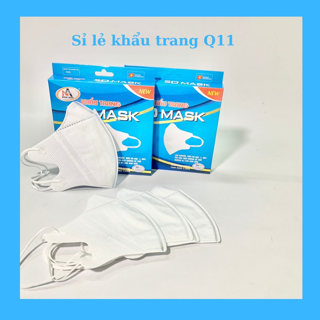 Khẩu trang 5D quai thun Nam Anh 4 lớp kháng khuẩn hộp 10 cái.