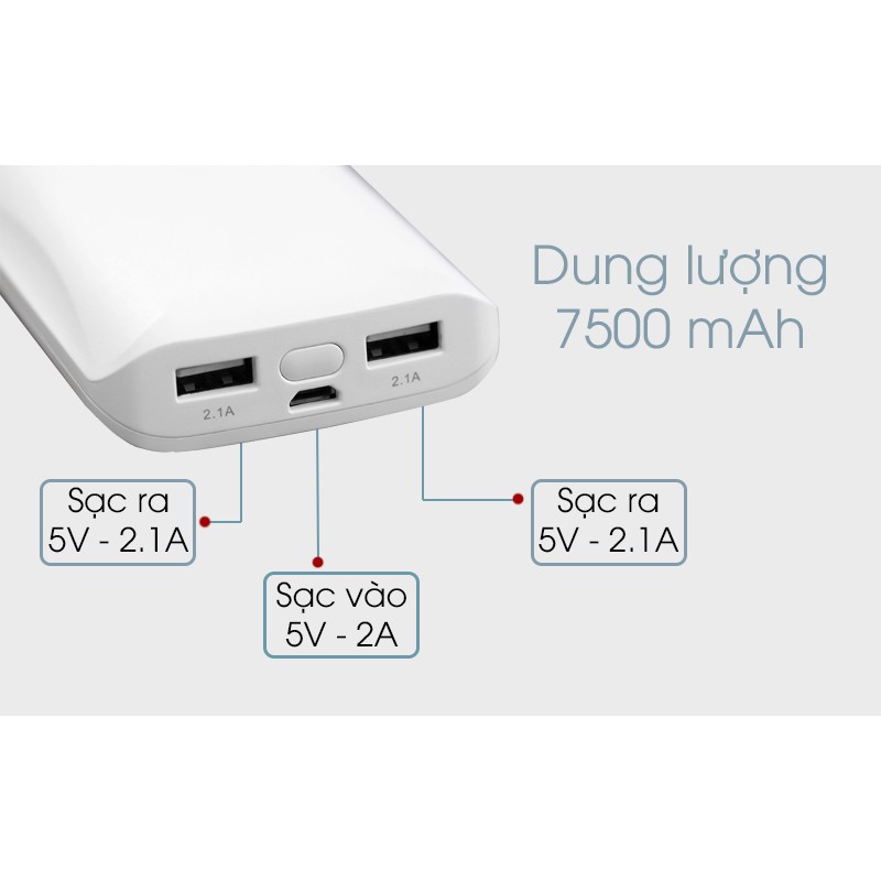 Pin sạc dự phòng 7.500 mAh AVA LA CT23 -Hàng Chính Hãng