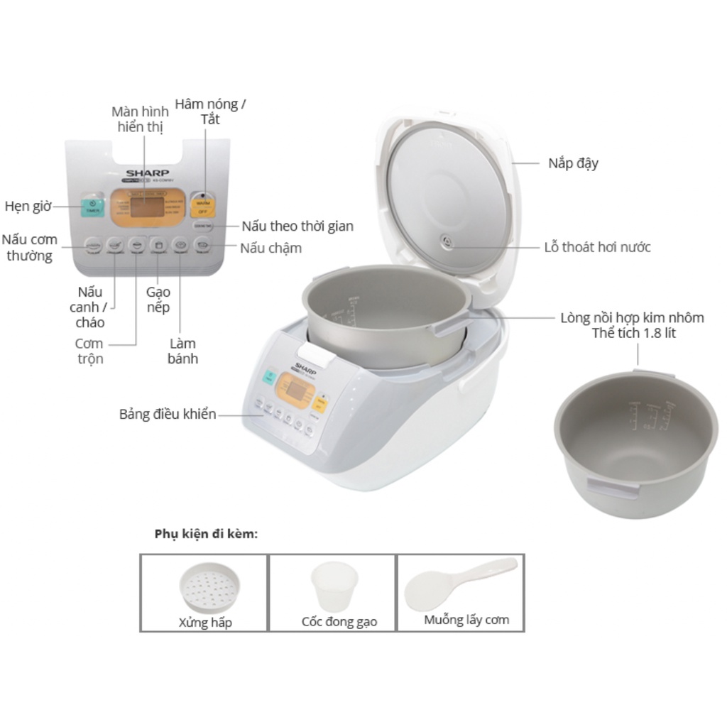 Nồi cơm điện tử Sharp 1.8 lít KS-COM18V ( Thái Lan) -Hàng chính hãng