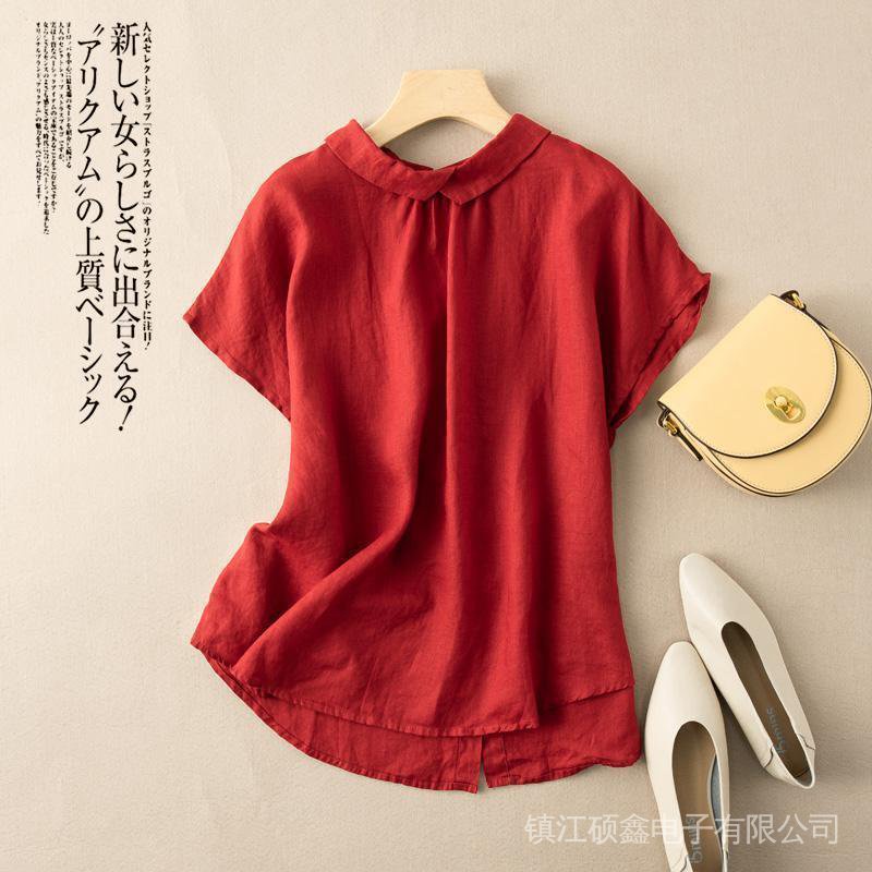 Áo Sơ Mi Cotton Lanh Cổ Bẻ Tay Ngắn Dáng Rộng Thời Trang Mùa Hè Mẫu Mới 2021 Cho Nữ