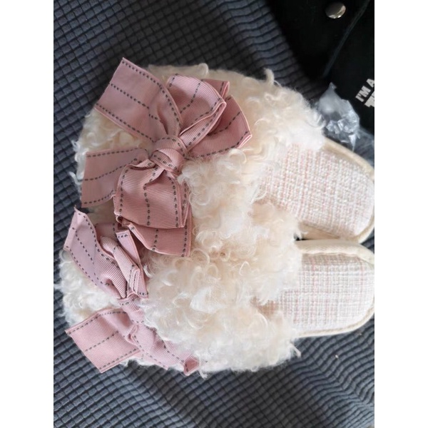 Dép bông tiểu thư gắn nơ đi trong nhà bánh bèo cực đáng yêu kèm ảnh thạt