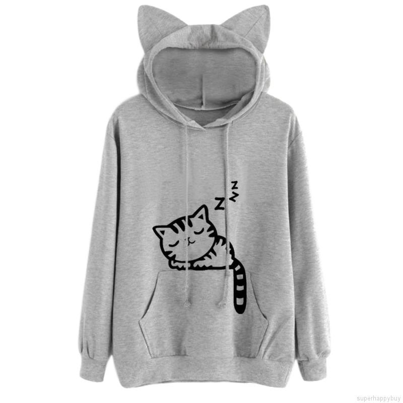 Áo Hoodies tay dài dáng rộng thời trang thu đông cho phái nữ<br />