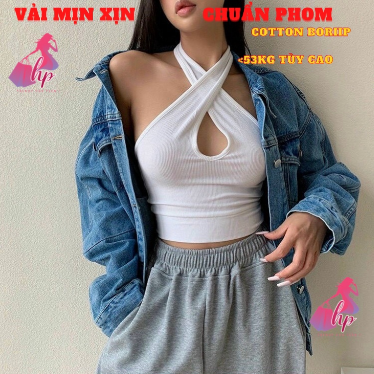 Áo croptop nữ đẹp ôm body dây chéo cổ thun borrip phong cách kiểu hàn quốc cực dễ thương tôn dáng thời trang A143