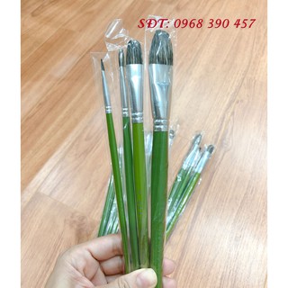 Bộ cọ vẽ đầu dẹp lông chồn xanh lá cây