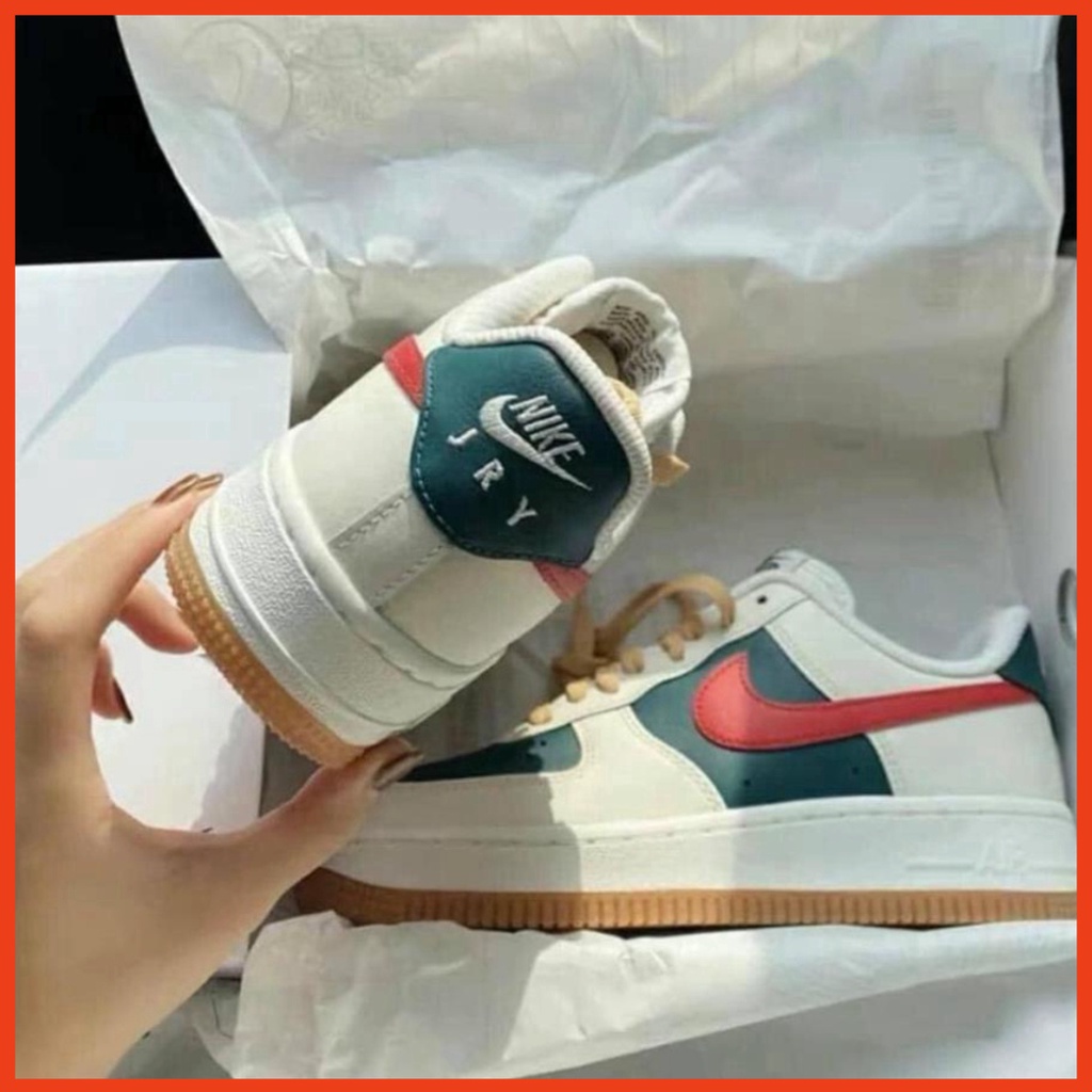 Giày Sneaker nam nữ cao cấp full bill box, giày thể thao Jordan AF1 cổ thấp da lộn màu xanh đỏ đế cao, form đẹp M11 | BigBuy360 - bigbuy360.vn