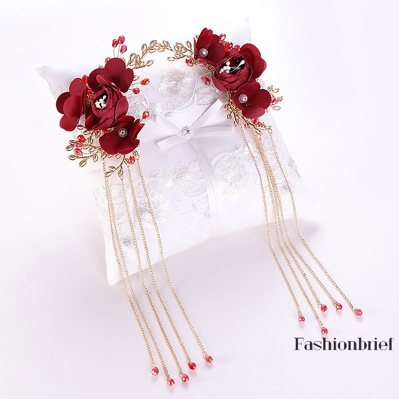 Phụ kiện cài tóc hình hoa hồng đỏ thanh lịch cho cô dâu