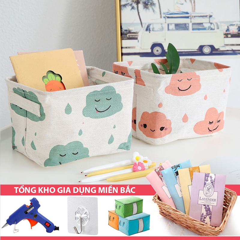 [Tổng Kho Sỉ] Giỏ Vải Đựng Đồ Decor Họa Tiết Lúa Mạch/Ô Vuông - Đựng Mỹ Phẩm Cứng Cáp Vuông - Size 20cm